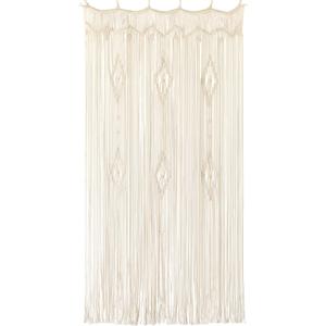 Macrame Curtain Long Cotton Window Panel Boho Curtains for Bedroom Wedding Backdrop Room Divider Doorway Closet Apartment 35''W x 70''L (Beige)