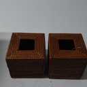 2 Pack Square Rattan Tissue Box Cover, Hand Woven Wicker Tissue Holder, 5.5 x 5.5 X 5.7 inches, Brown