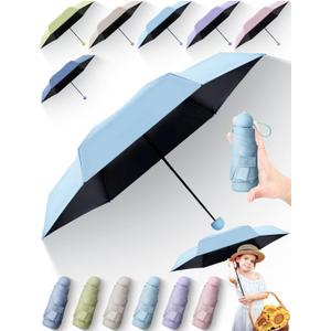 Pinkunn 6 Pieces Travel Mini Umbrella for Purse, Colored Compact Umbrellas, Bulk Small Folding UV Lightweight Portable Windproof Pocket for Sun Rain Protection, Girls Women