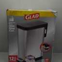 Glad Slim Trash Can with Clorox Odor Protection - Narrow Kitchen Garbage Bin with Soft Close Lid, Step On Foot Pedal and Waste Bag Roll Holder, Stainless Steel, 45 Liter