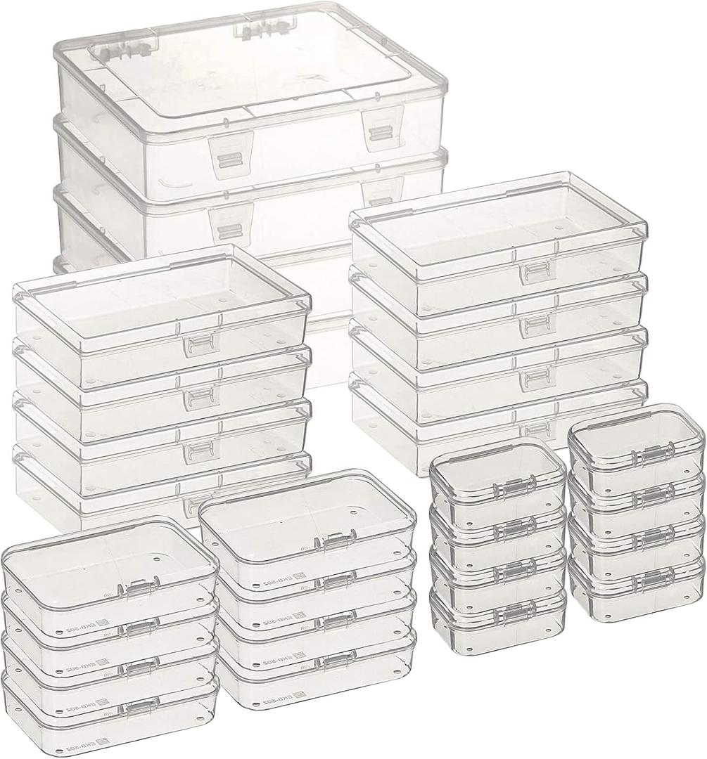 28 Pack Rectangular Mixed Sizes Clear Plastic Storage Containers Box with Hinged Lid for Beads and Other Small Craft Items