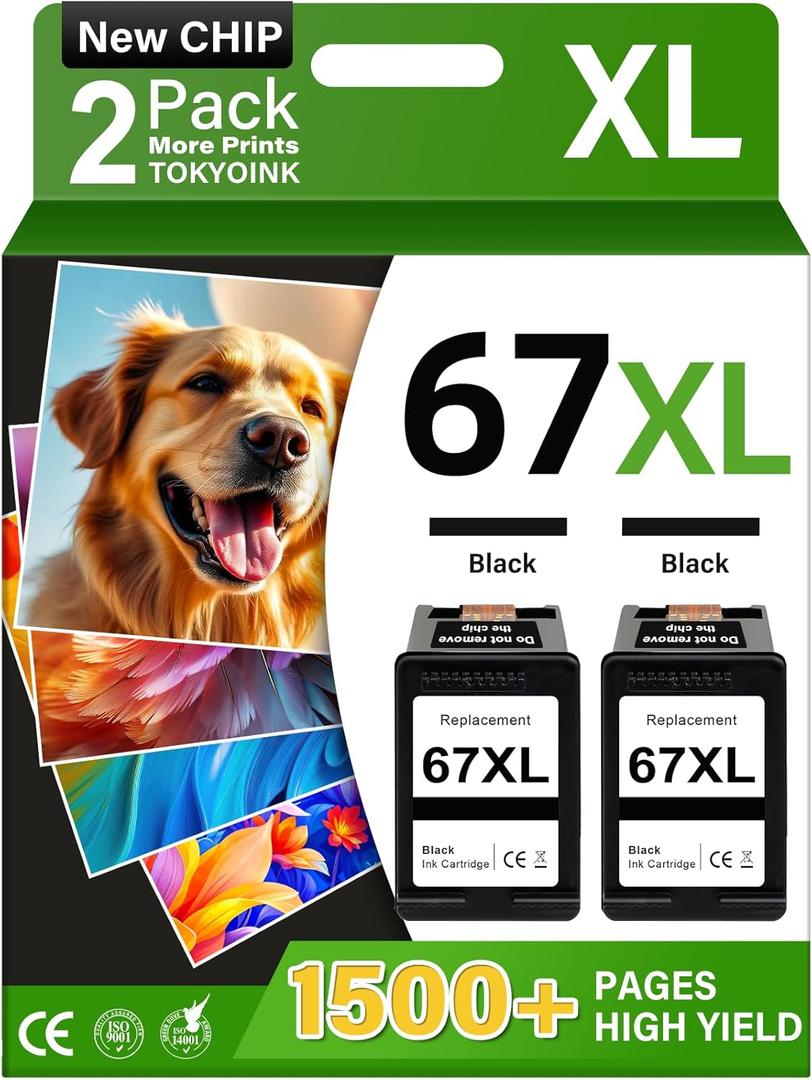 TOKYOINK 67XL Black Ink Cartridge Replacement for HP 67 Ink XL HP67 HP67XL (Black,2 Pack) Compatible for DeskJet 2855e 2827e 2800e 4255e 2755e 2700e 2852e 2700 4155e 2734e Envy 6000 6055e 6400 Printer