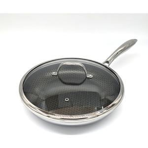 11 Inch Hexagon Surface Hybrid Stainless Steel Frying Pan with Lid
