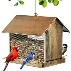Bird Feeder, Heavy Duty Metal Wild Birdfeeder with Buckle for Outdoor Garden Yard Outside Hanging, House Shape Large Capacity