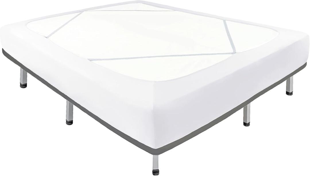 Biscaynebay Decorative Box Spring Cover Queen Size, White Luxurious Jersey Knitting Stretchy Wrap Around 4 Sides Bed Skirt for Home/Hotels, Easy Fit Wrinkle & Fade Free Machine Washable