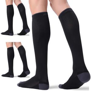 FITRELL 3 Pairs Compression Socks for Women and Men 20-30mmHg-Circulation Support Socks (Black, L)