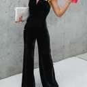 xxxiticat Women's Sleeveless Velvet Jumpsuit Elegant V Neck Backless Spaghetti Strap Wide Leg One Piece Overall Outfit (Black, M)