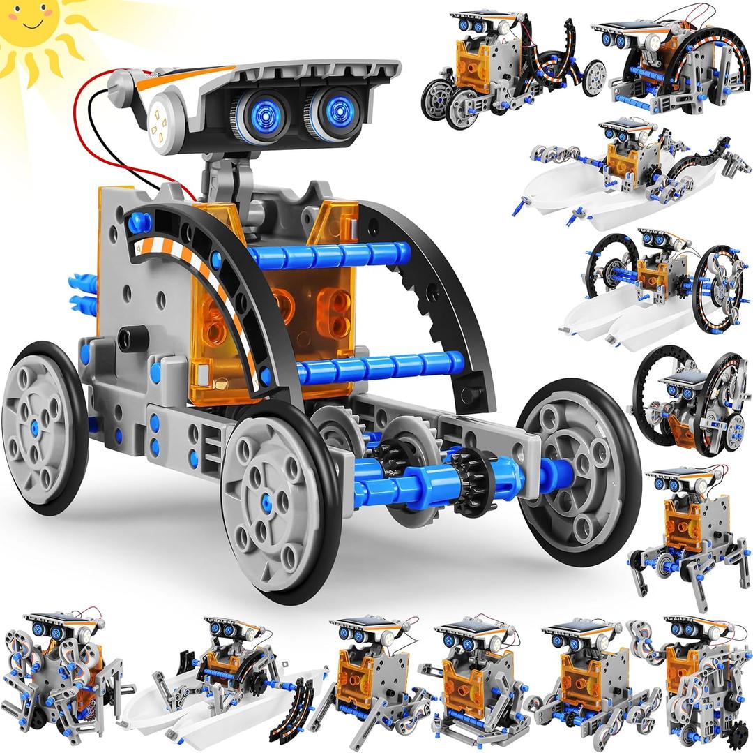 Bottleboom STEM 13-in-1 Education Solar Power Robots Toys for Boys Age 8-12, Educational Toy Science Kits for Kids Experiment Robotics Set Birthday Gifts for 8 9 10 11 12 Years Old (Blue Gray)