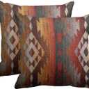 Emvency Set of 2 Aztec Throw Pillow Cover 20x20 Inches Decorative Pillowcase Navajo Orange Red Grey Tribal Decor Rectangle Pillow Cover with Hidden Zipper for Bedroom Sofa (Gold)