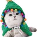 ANIAC Pet Dog Christmas Costume Puppy Cloak with Star and Pompoms Cat Santa Cape with Hat Winter Dog Outfit for Cats and Small Dogs (Medium, Green)