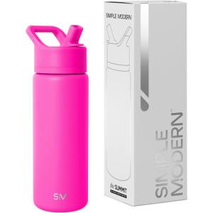 Simple Modern Kids Water Bottle with Straw Lid Vacuum Insulated Stainless Steel Metal Thermos Bottles | Reusable Leak Proof BPA-Free Flask for School | Summit Collection | 18oz, Raspberry Vibes