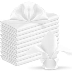 60 Pieces White Satin Napkins 20x20 Inches Satin Cloth Napkins, Square Satin Napkins with Scalloped Edges, Elegant & Silky Table Napkins for Restaurant Banquet Wedding