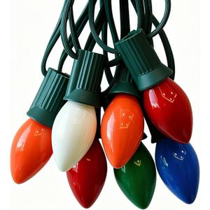 C7 Vintage Christmas String Lights with 27 Multicolor Ceramic Bulbs, 25FT Hanging Outdoor & Indoor String Lights for Christmas Tree Patio Roofline Decoration (Green Wire)