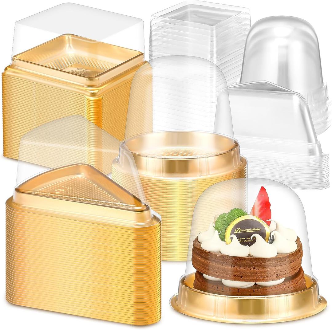 Baderke 60 Pack Cake Slice Containers with Clear Lids Round Square Triangle Cupcake Slice Containers Plastic Disposable Cheese Cake Boxes Individual Cake Pie Slice Boxes for Small Pies Snack Dessert