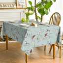 Horaldaily Spring Tablecloth 6060 Inch Square, Birds Branch Green Floral Washable Seasonal Table Cover for Party Picnic Dinner Decor