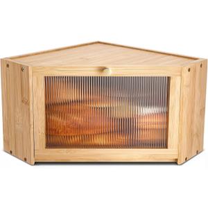Corner Bread Box for Kitchen Countertop Bamboo Bread Boxes Large Capacity Corner Counter Breadbox Vintage Breads Storage Container with Arcylic Door Breadbox Under Cabinet Mount for Kitchen