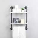 Bathroom Shelves,19.6in Rustic Wood Shelf with Towel Bar,2 Tier Farmhouse Towel Rack Over Toilet,Pipe Shelving Floating Shelves Towel Holder,Black & White