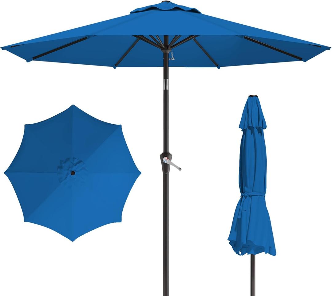 10FT Patio Umbrella, Outdoor Umbrella with Push Button Tilt and Crank, 8 Sturdy Ribs, UV Protection & Waterproof Market Umbrella for Pool, Backyard, Beach, Deck (Royal Blue)