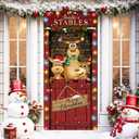 Christmas Door Cover Decoration Oxford Reindeer Stable Front Door Banner 79 x 35 in with Rope and Hooks Red Reindeer Elk Backdrop Xmas Hanging Cover Photography Background for Holiday Decor