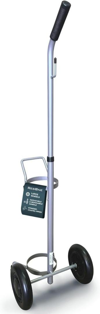 ResOne Lightweight Single Oxygen Tank Cart, Portable Oxygen Cart with Wheels, Adjustable Telescoping Handle, Powder Coated Steel Frame, Holds 1 Size D or E Cylinder