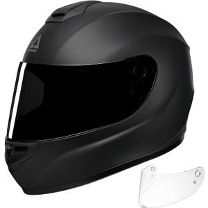 TRIANGLE Motorcycle Helmets Full Face Motorcycle Helmet for Men & Women with Tinted and Clear Visor Meet Dot Approved (Medium, Matte Black)