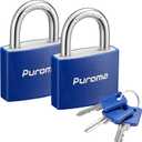 Puroma Lock Keyed Padlock, 2 Pack Aluminum Locks with 3 Keys Alike, 7/8 Inch Locker Lock 43mm Small Padlocks for Gate, Fence, Shed, Toolbox, School Gym Locker (Blue)