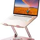 Laptop Stand for Desk, Adjustable Computer Stand with 360 Rotating Base, Ergonomic Laptop Riser for Collaborative Work, Foldable & Portable Laptop Stand, fits for All 10-16" Laptops (Rose Gold)