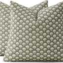 MIULEE Set of 2 Decorative Floral Pillow Covers Neutral Vintage Throw Pillows Block Print Boho Farmhouse Cushion Covers for Modern Spring Home Decor Couch Sofa Bed Living Room, 18x18 Inch, Sage Green