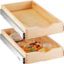 2 Set Pull out Tray Cabinet Organizer Wooden Pull Drawers storage Slide out Pantry Shelf for Base Cabinet Kitchen Gentle Close Fully Assembled Accessories(Wood Color,12'' X 21'' X 3")