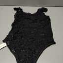 Sheer Black Lace Ruffle Thong Bodysuit, Size Small