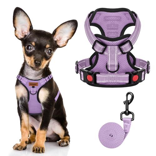 MIDOG No-Pull Dog Harness | Adjustable & Reflective Pet Harness Leash Set for Small Medium Large Dogs Walking, Training| No Choke, Front Clip, Soft Padded Vest with Easy Control Handle - Purple, XS