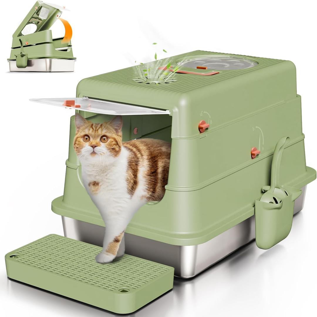 Stainless Steel Cat Litter Box with Lid, XL Large Enclosed, Green, 
Product Dimensions	23.62"L x 15.75"W x 15.35"H
Item Weight	6.4 pounds