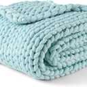 YnM Chunky Throw Blanket, Medium-Weight, Hand Knitted, Skin Friendly, Ventilated and Breathable, Machine Washable, Home Décor Piece for Couch, Sofa and Bed (Aqua Blue, 50x70 Inch)