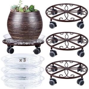 3 Pack Plant Caddy with Wheels Heavy Duty 13.5 Inches Metal Plant Stand with Wheels Plant Dolly Rolling Plant Stand Plant Roller with Casters for Indoor and Outdoor, Bronze