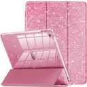 INFILAND for iPad 9th/8th/7th Generation Case 2021/2020/2019 10.2 inch, Glitter Slim Protective Cover with Clear Back, Pencil Holder for Kids Girls for iPad 7/8/9 Gen, Pink