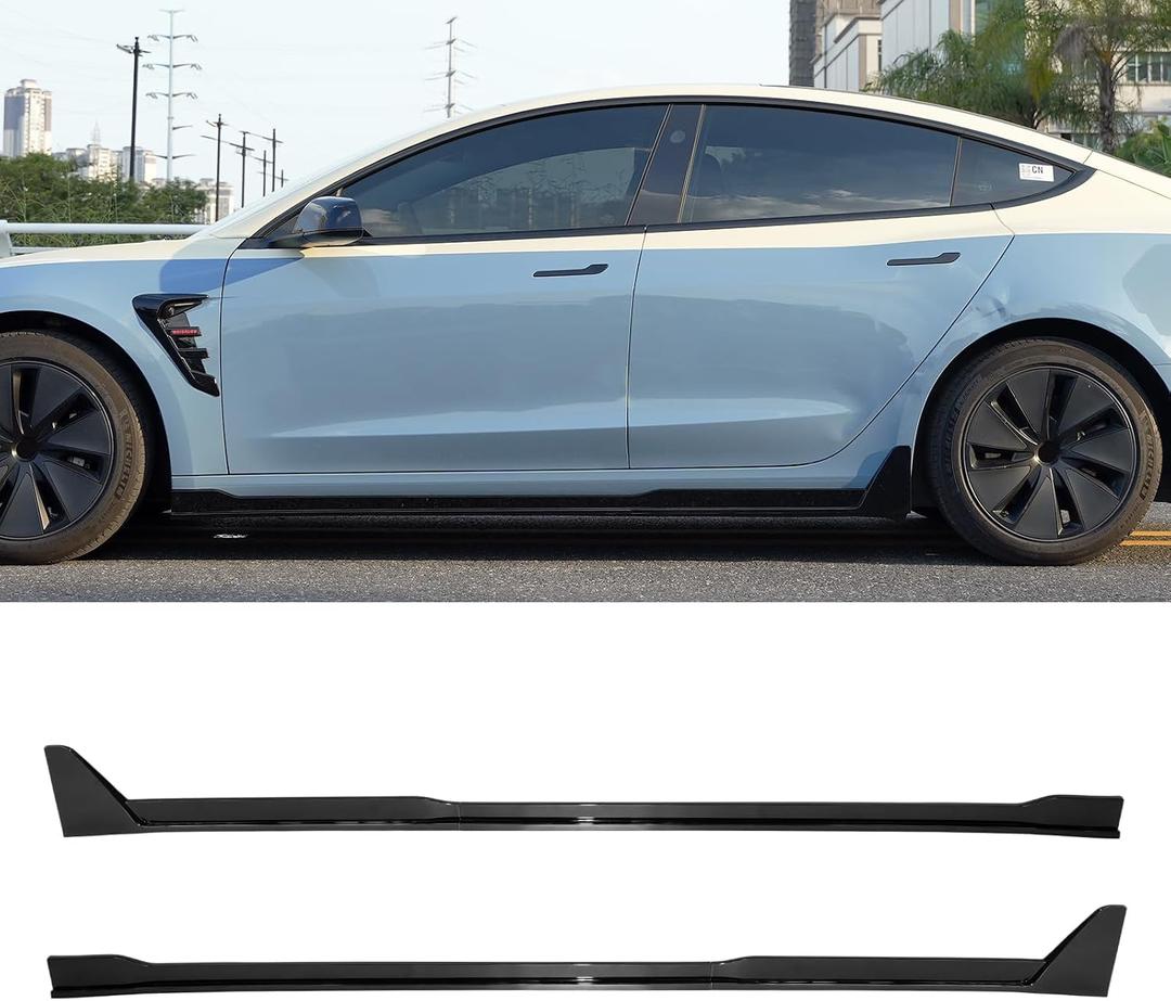 Car Side Skirt Upgrade Side Skirt Extension Splitter Lip for Tesla Model 3 Highland 2024 2025 Body Kit Glossy Black Dark-Knight Style Car Rocker Panels,Left Side & Right Side