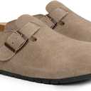 EVELLYHOOTD Women's Men's Suede Clogs Leather Mules Cork Footbed Sandals Comfort Potato Shoes with Arch Support(with Socks) 41