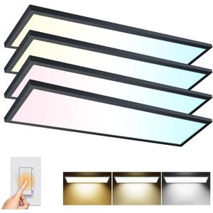 AIKVSXER 4PACK 1x4 LED Flat Panel Light Surface Mount LED Ceiling Light, 5500LM 50W TRIAC 10-100% Dimmable, AC120V, 3000/4000/5000k Selectable 4FT Light Fixtures for Garage Black