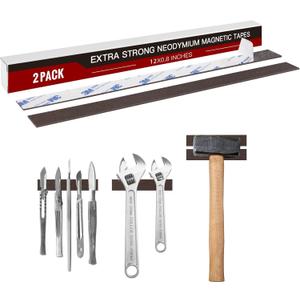 Extra Strong Flexible Neodymium Magnetic Strip 12 X 4/5"(2 Pieces),60 Mil Magnetic Tape Strips with Adhesive Backing, Heavy Duty NdFeB Magnets,Super for Basemen Tool Room,Garage,Organized Storage