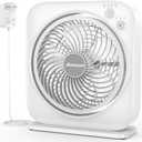 AMACOOL Table Fan, 12 inch Box Fan with 3 Speeds & 8HRS Timer, 270 Pivoting Quiet Air Circulator, Desktop Fan for Bedroom Bathroom Kitchen Office, AC Adapter Included, Co-Branded with Cmyfato-White