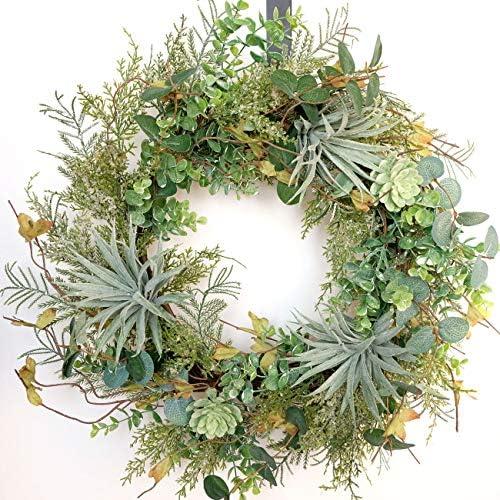 Idyllic 22 Inches Artificial Succulents Spring Wreath for Front Door Winter Wreath Suitable for Indoor and Home Decoration