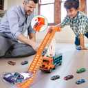 Toddler Car Truck Toys,Car Carrier Truck Toy for Kids Age 3-5 4-8,Foldable Car Track Sets with 2.8-Ft Race Track and 6 Die-Cast Race Cars, Truck Toys Gifts for 3 4 5 6 7 8+ Year Old Boys Girls(orange)
