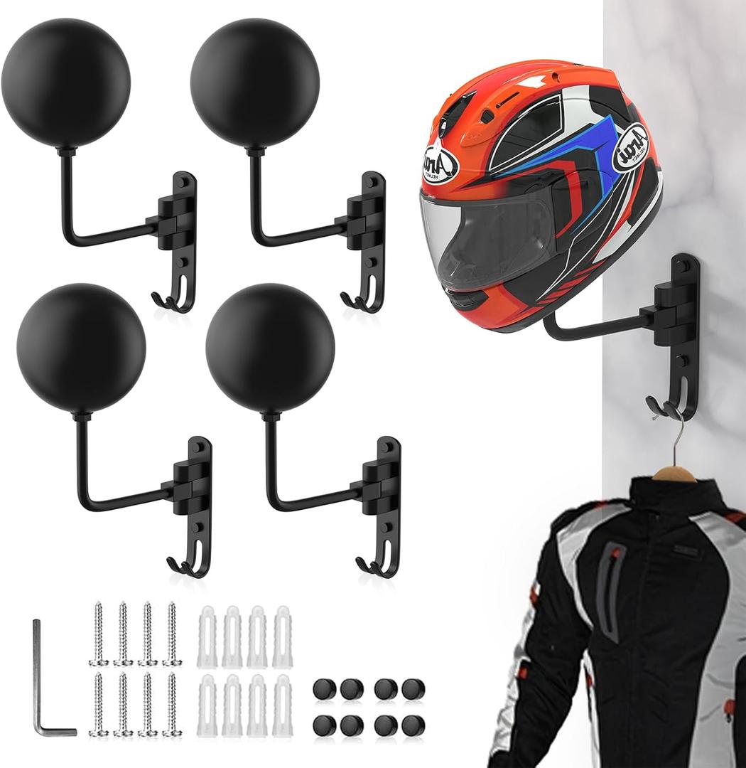 Helmet Hanger Wall Mount 180 Swivel Helmet Holder for Motorcycle Bike Racing Outerwear Sports Gear (Black-4)
