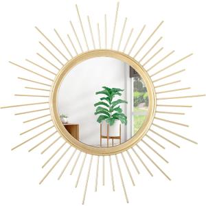 Gold Mirrors for Wall Sunburst Decor Art Mirror Bohemian Home Round Modern Metal Mirror for Bedroom Living Room Hallway Bathroom Balcony Farmhouse Entrance Small