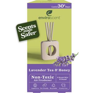 Enviroscent Non-Toxic Air Freshener for Home (Lavender Tea & Honey) Essential Oil Diffuser | Air Freshener | Home Fragrance Last Over 30 Days | 1 Mango Wood Stand & 1 Scent Stix Refill Kit