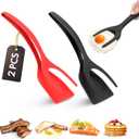 Egg Flipper Spatula Tongs (Set of 2)  Non-Stick 2-in-1 Grip & Flip Kitchen Tongs for Pancakes, Fish, Eggs, and More  Heat Resistant Cooking Tool (Black + Red)