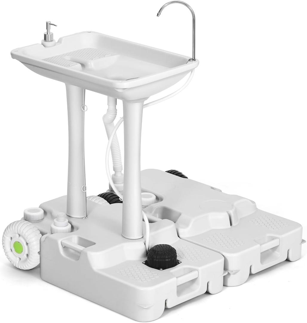 YITAHOME Portable Sink Camping,30 L Hand Washing Station with 30 L Sewage Tank, Rolling Wheels, Soap Dispenser, Towel Holder, Ideal for Outdoor, Travel, RV, Boat, Camper, Tripper 