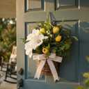 20" Spring Easter Floral Basket Wreath for Front Door, Artificial White Magnolia Yellow Tulip Door Basket Decor, Spring Easter Basket Hanger for Farmhouse Home Wall Door, Spring/Summer/Easter Wreath