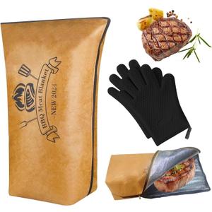BBQ Blanket for Resting Meat - 18in Insulated Smoker Bag Wide Mouth for Large Brisket/Turkey/Pork, Leak-Proof & Portable - Reusable Smoker Grilling Accessories and Grilling Gloves