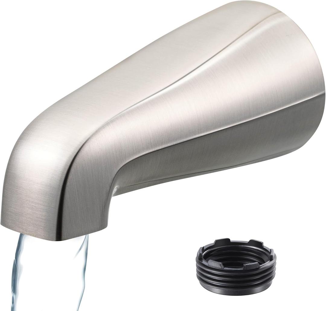 Dreyoo Universal Bath Tub Spout with Adapter, 5" Bathroom Bathtub Faucet Spout Without Diverter, Fits for 1/2'', 3/4'' IPS Inside Thread Connection and Tub/Shower Faucet Brands(Brushed Nickel)
